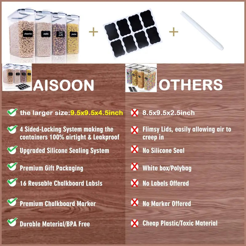Airtight Food Storage Containers Set - BPA-Free Cereal & Pantry Organizers with Labels & Lids