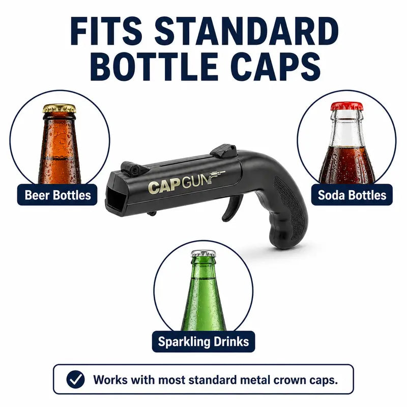 Novelty Gun Shaped Beer Opener - Funny Cap Launcher for Drinking Games & Parties