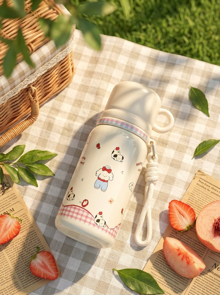 Cute Dog Kids Insulated Water Bottle - Leakproof Thermos front view