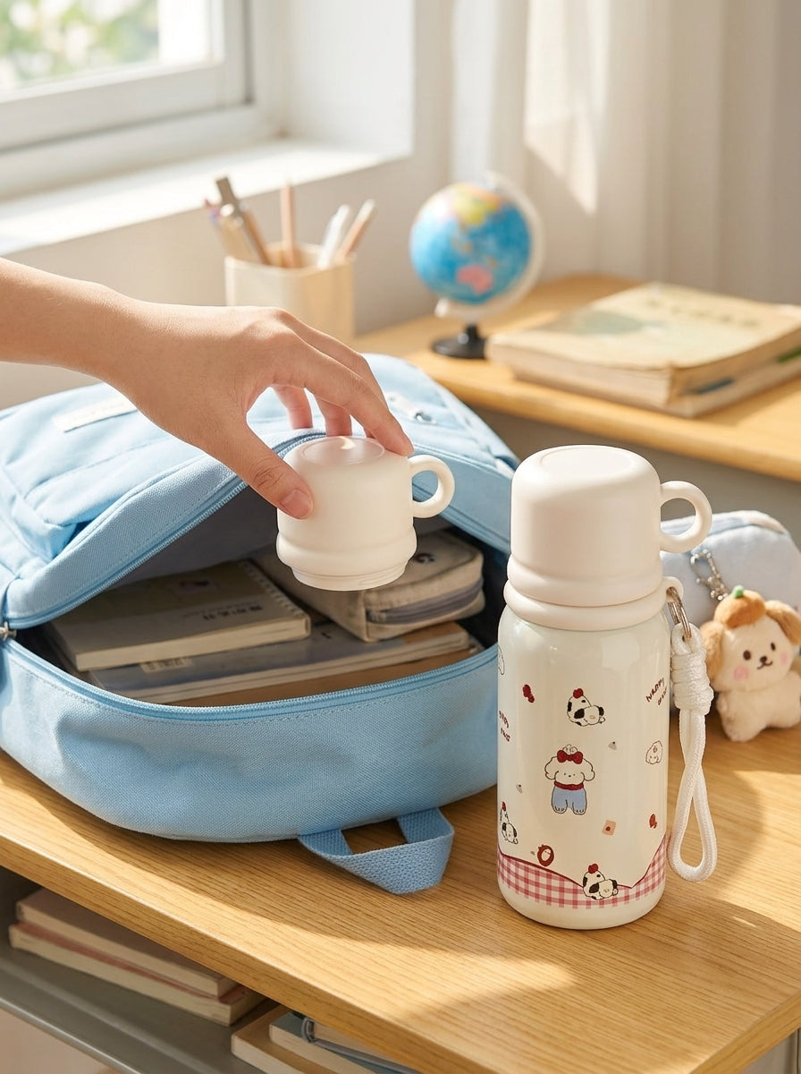 Cute Dog Kids Insulated Water Bottle - Leakproof Thermos side view