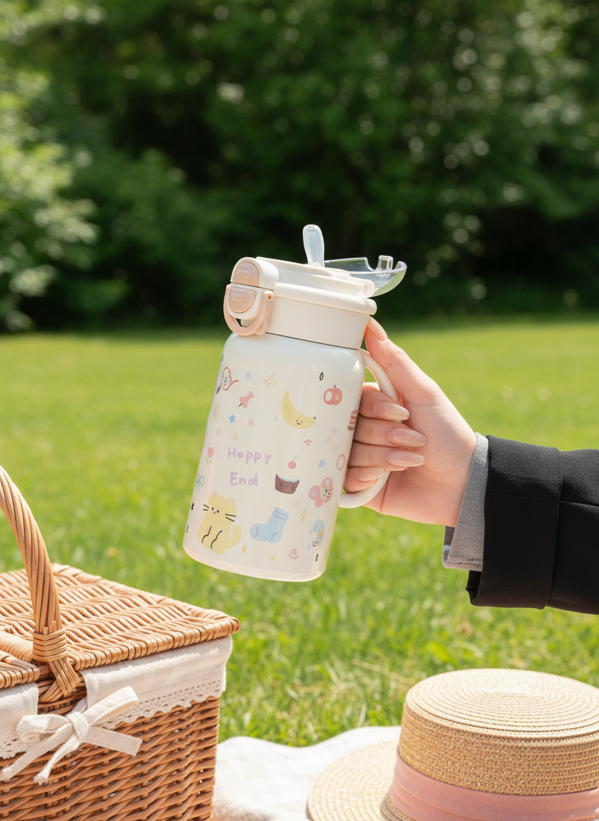 Kids Insulated Water Bottle with Straw - Leakproof Thermos front view