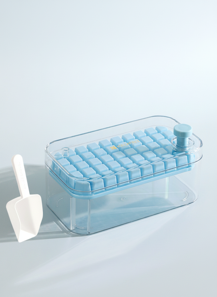 Ice Cube Tray with Lid and Press Release - Easy Pop Silicone Ice Maker front view