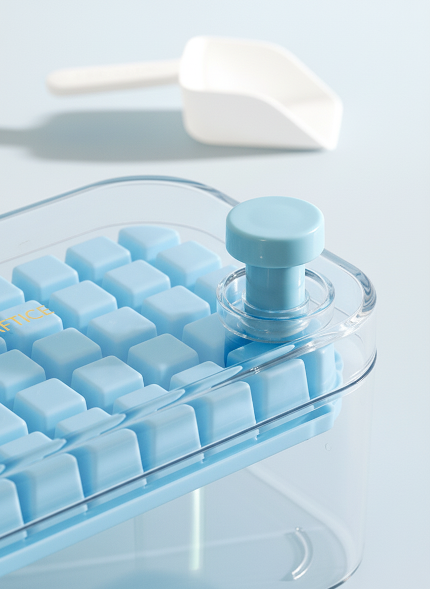 Ice Cube Tray with Lid and Press Release - Easy Pop Silicone Ice Maker detail view