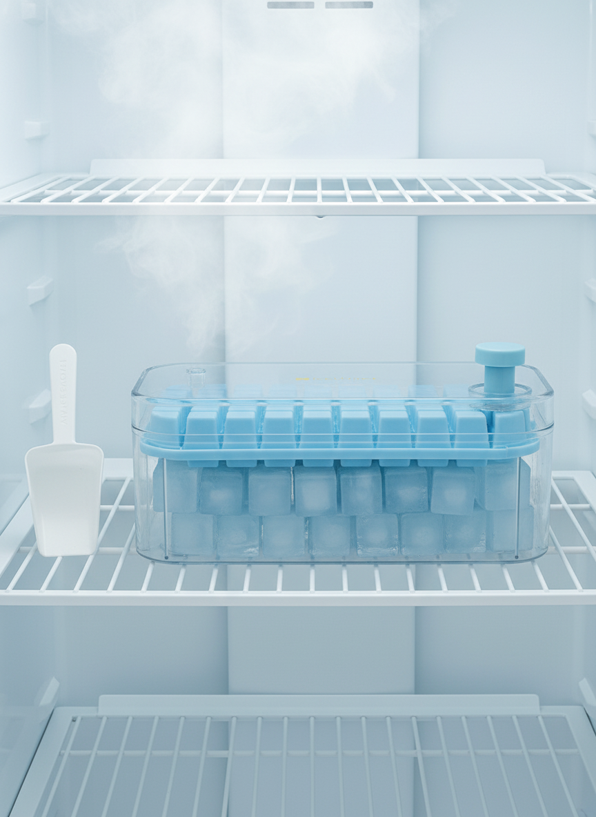 Ice Cube Tray with Lid and Press Release - Easy Pop Silicone Ice Maker close-up view