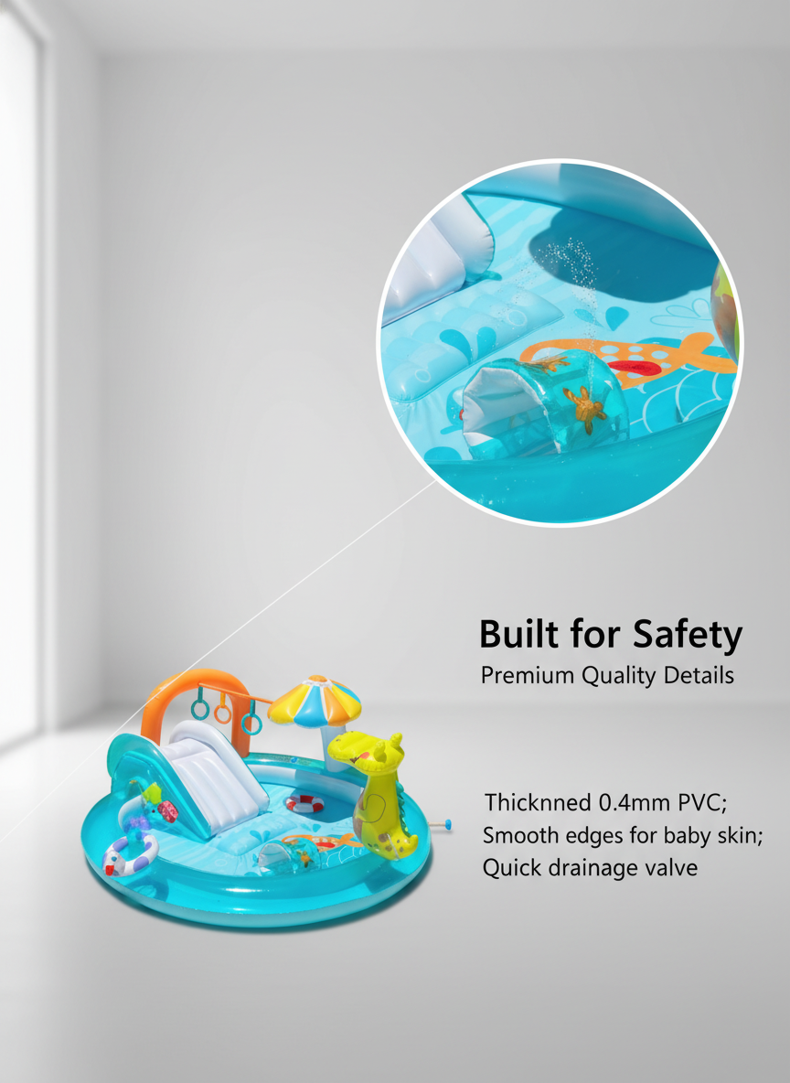 Inflatable Kids Splash Pad Pool with Slide and Sprinkler close-up view