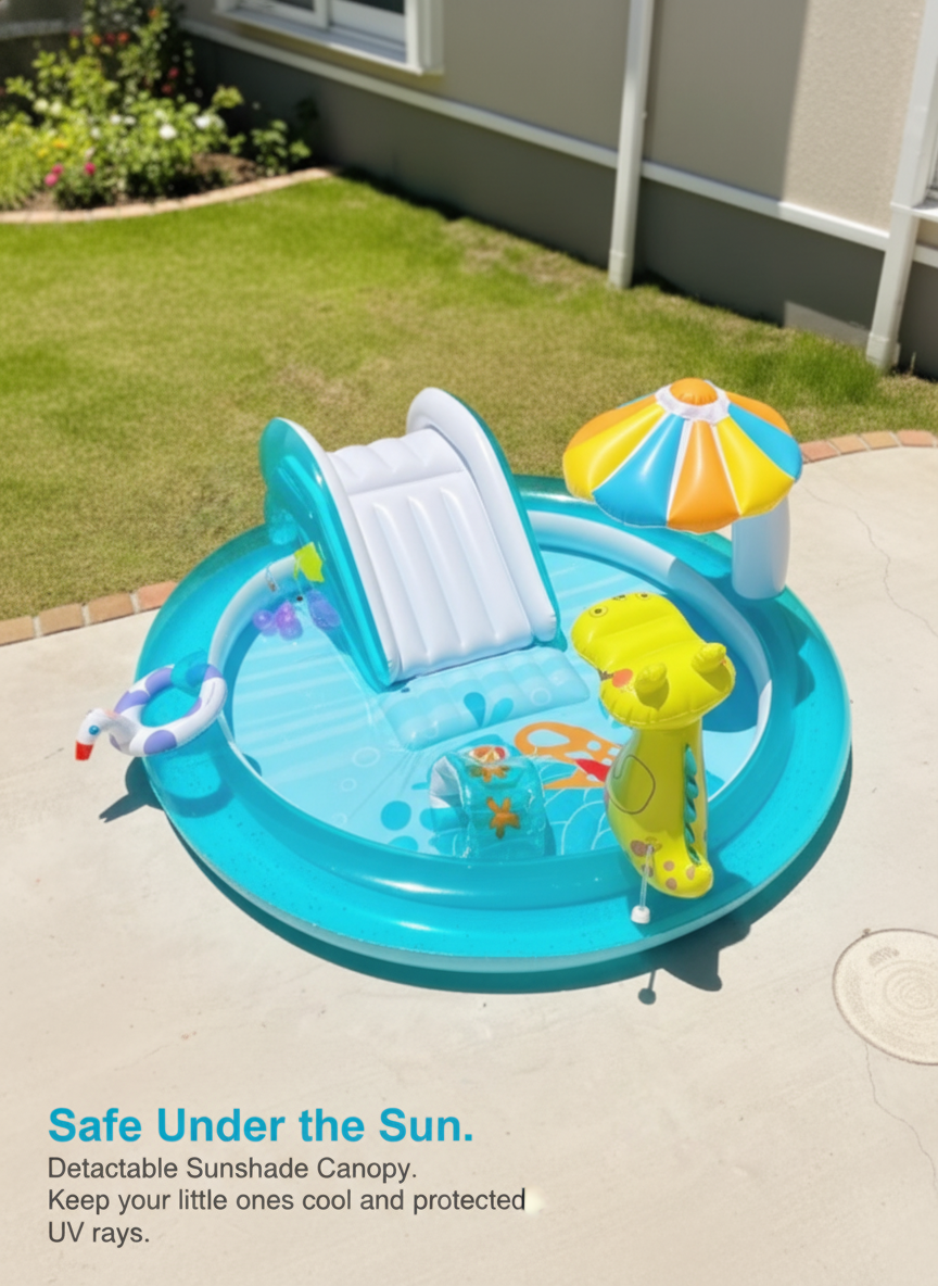 Inflatable Kids Splash Pad Pool with Slide and Sprinkler side view