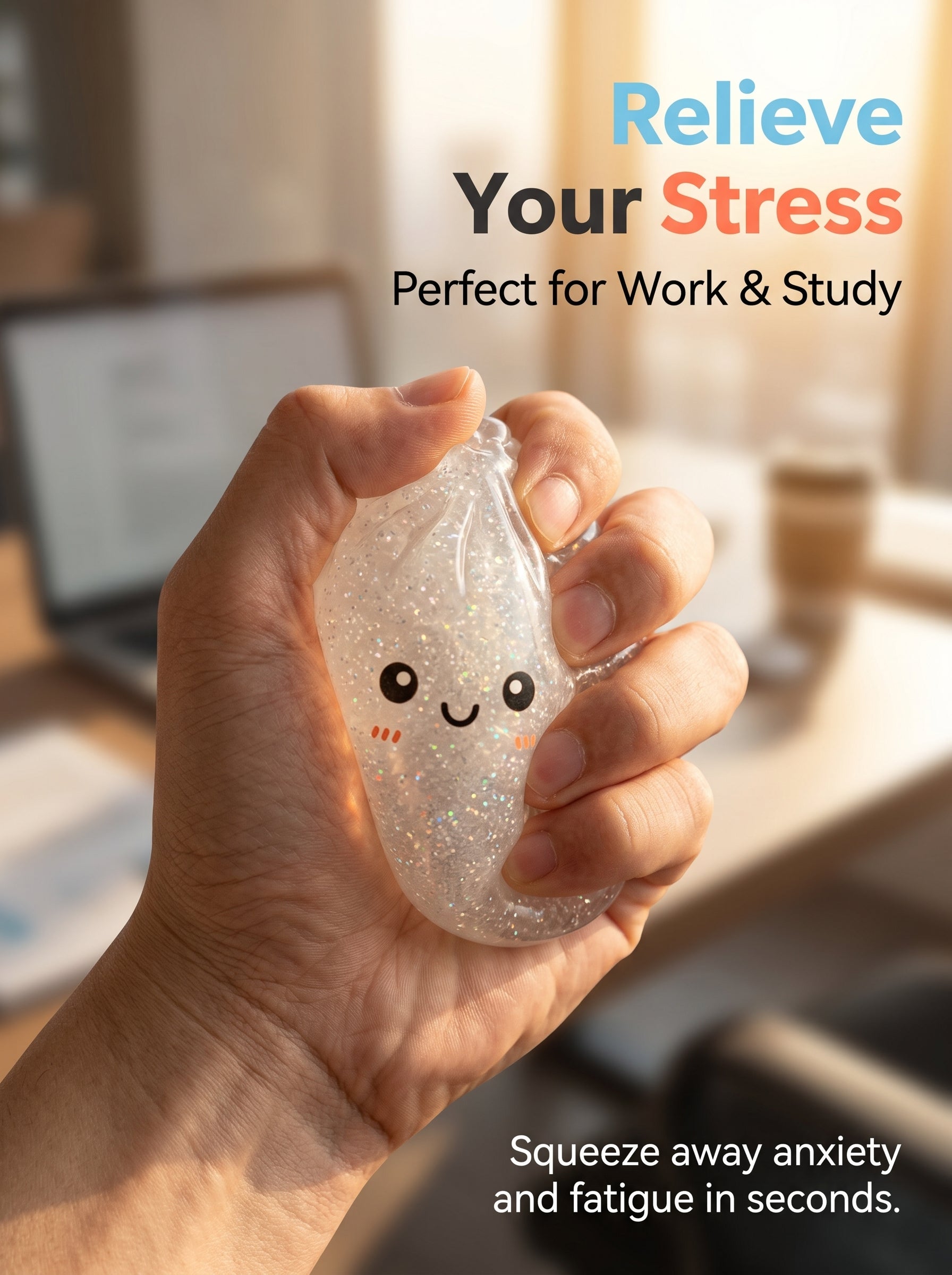 Kawaii Glitter Squishy Toy - Soft TPR Stress Relief Squeeze Ball lifestyle view