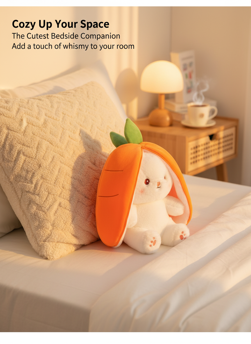 Kawaii Strawberry Bunny Plush - Hide and Seek Stuffed Animal side view