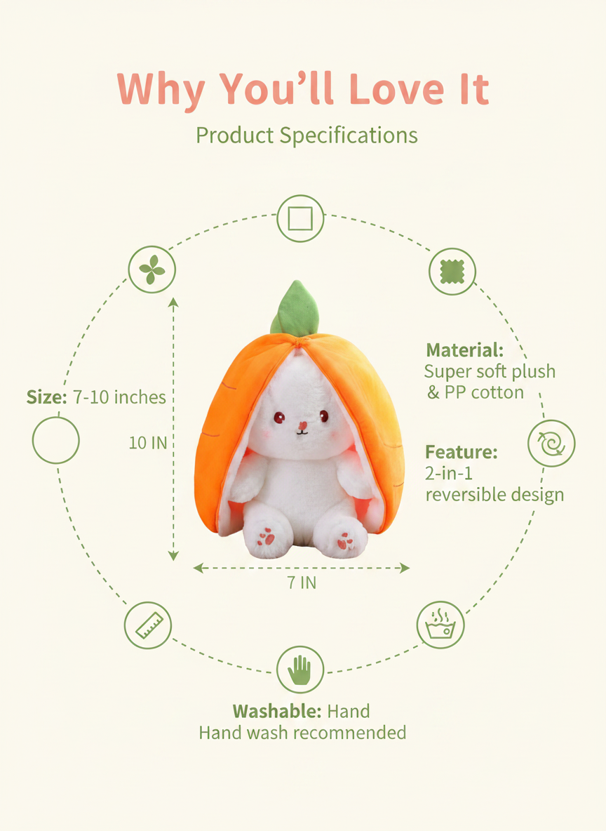 Kawaii Strawberry Bunny Plush - Hide and Seek Stuffed Animal alternate view