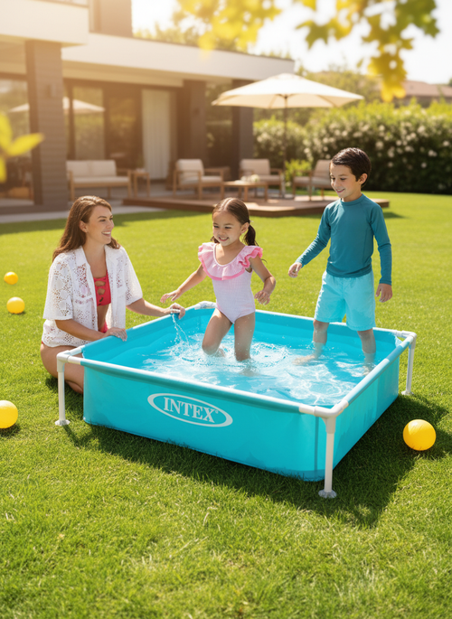 Intex Style Above Ground Pool - Easy Setup Backyard Family Pool front view