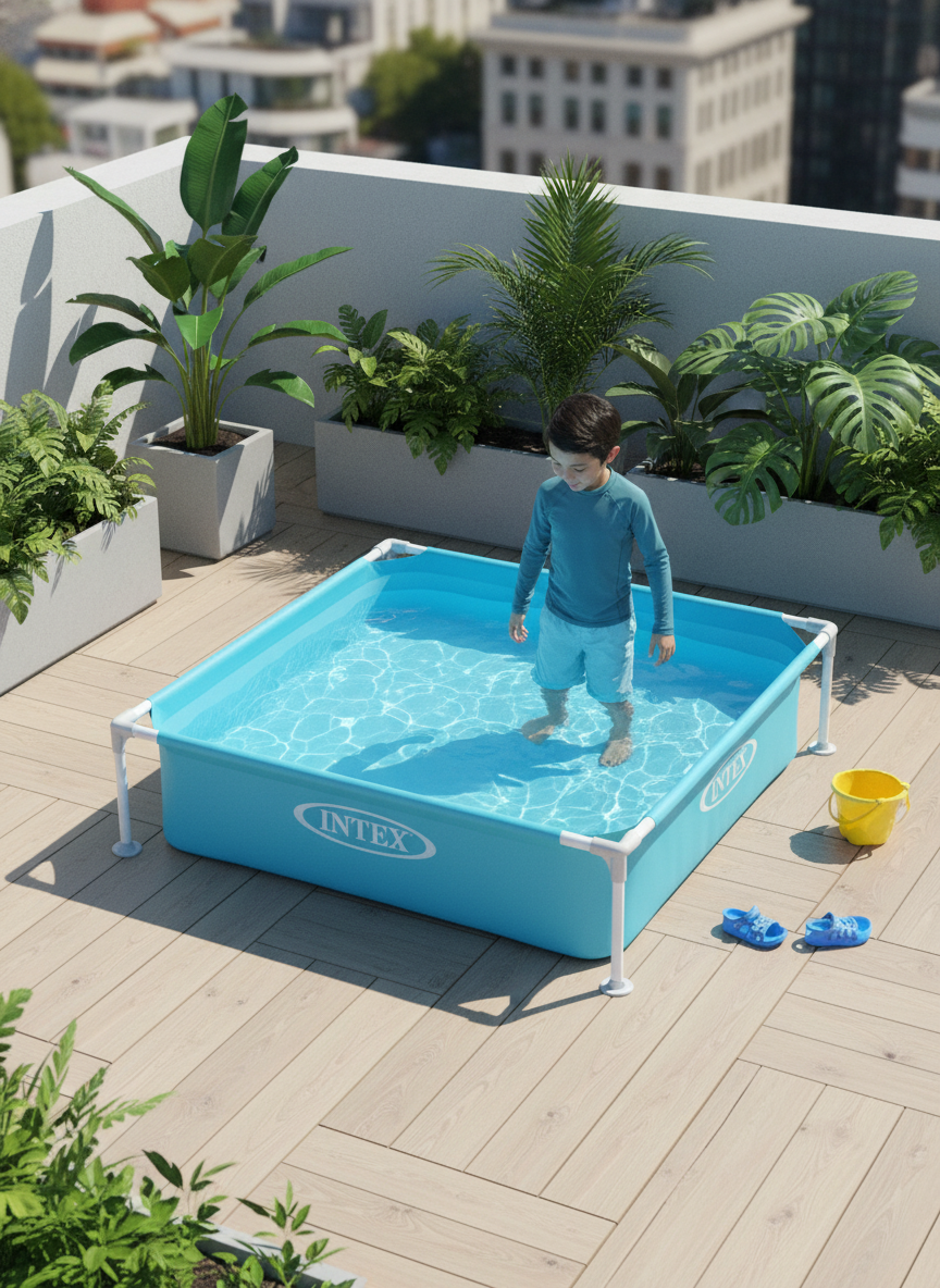 Intex Style Above Ground Pool - Easy Setup Backyard Family Pool lifestyle view