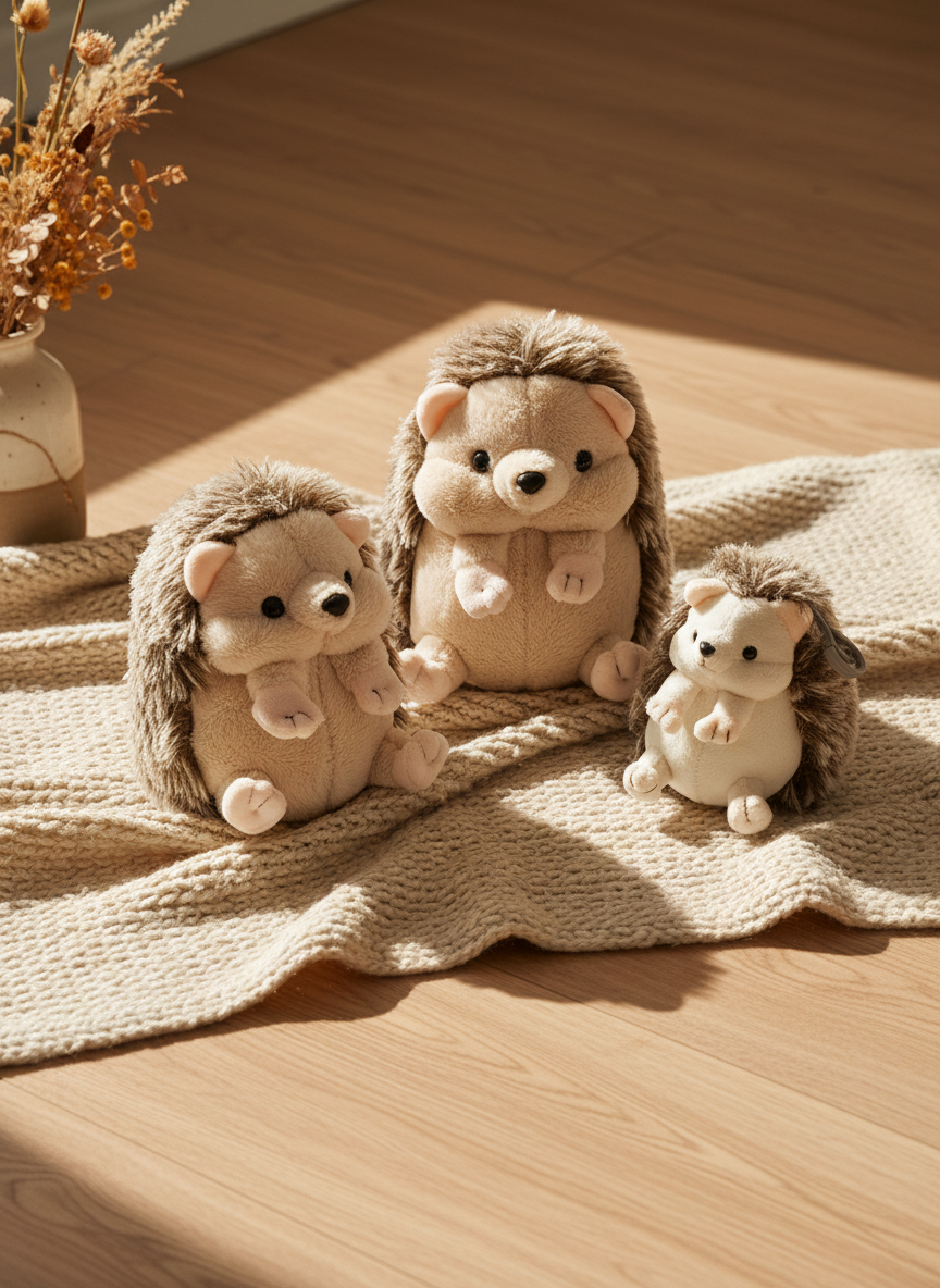 Kawaii Hedgehog Plushie Trio - Soft Stuffed Animal Set close-up view