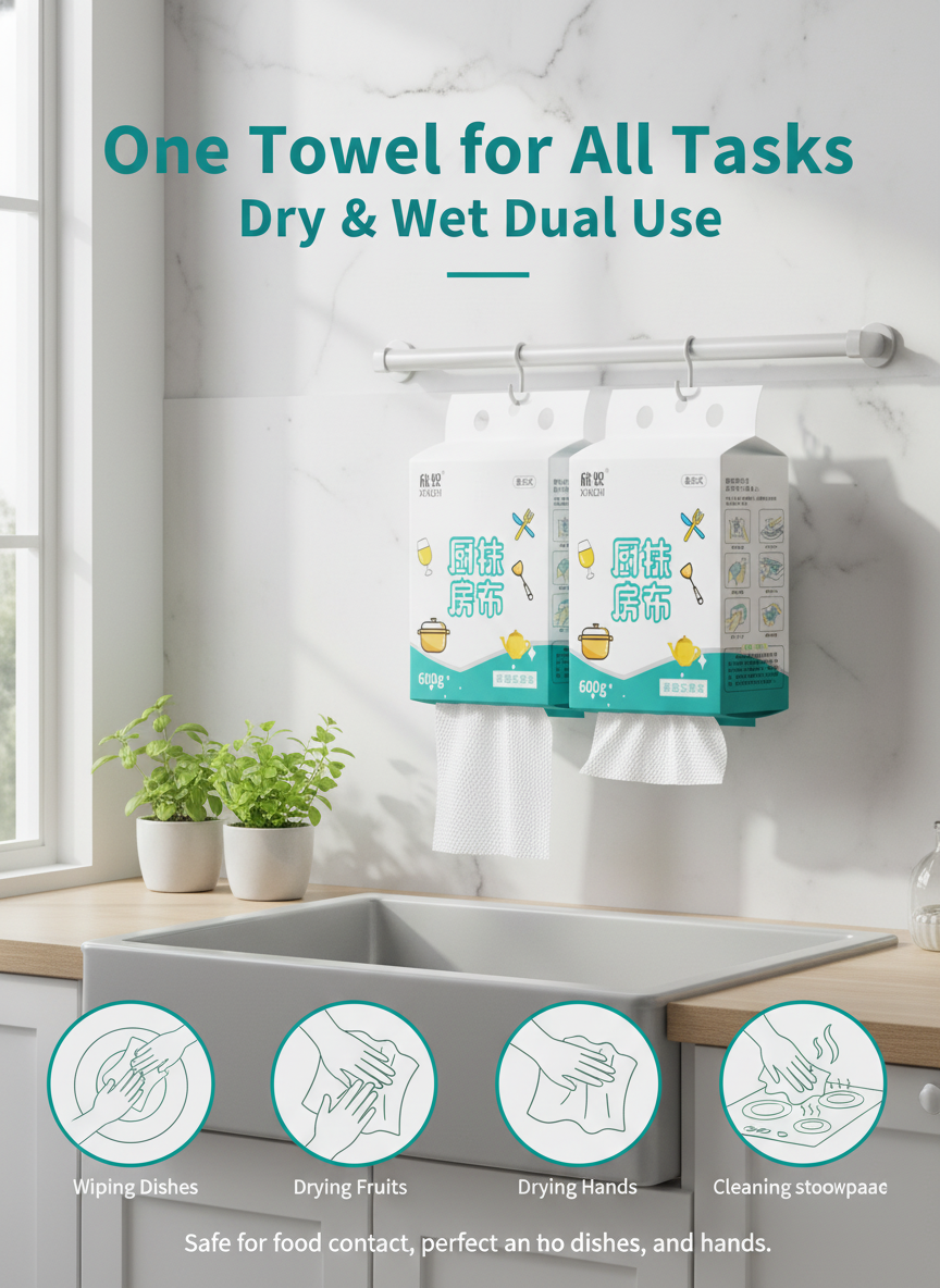 Multi-Purpose Kitchen Towels - Dry and Wet Disposable Cleaning Cloths close-up view