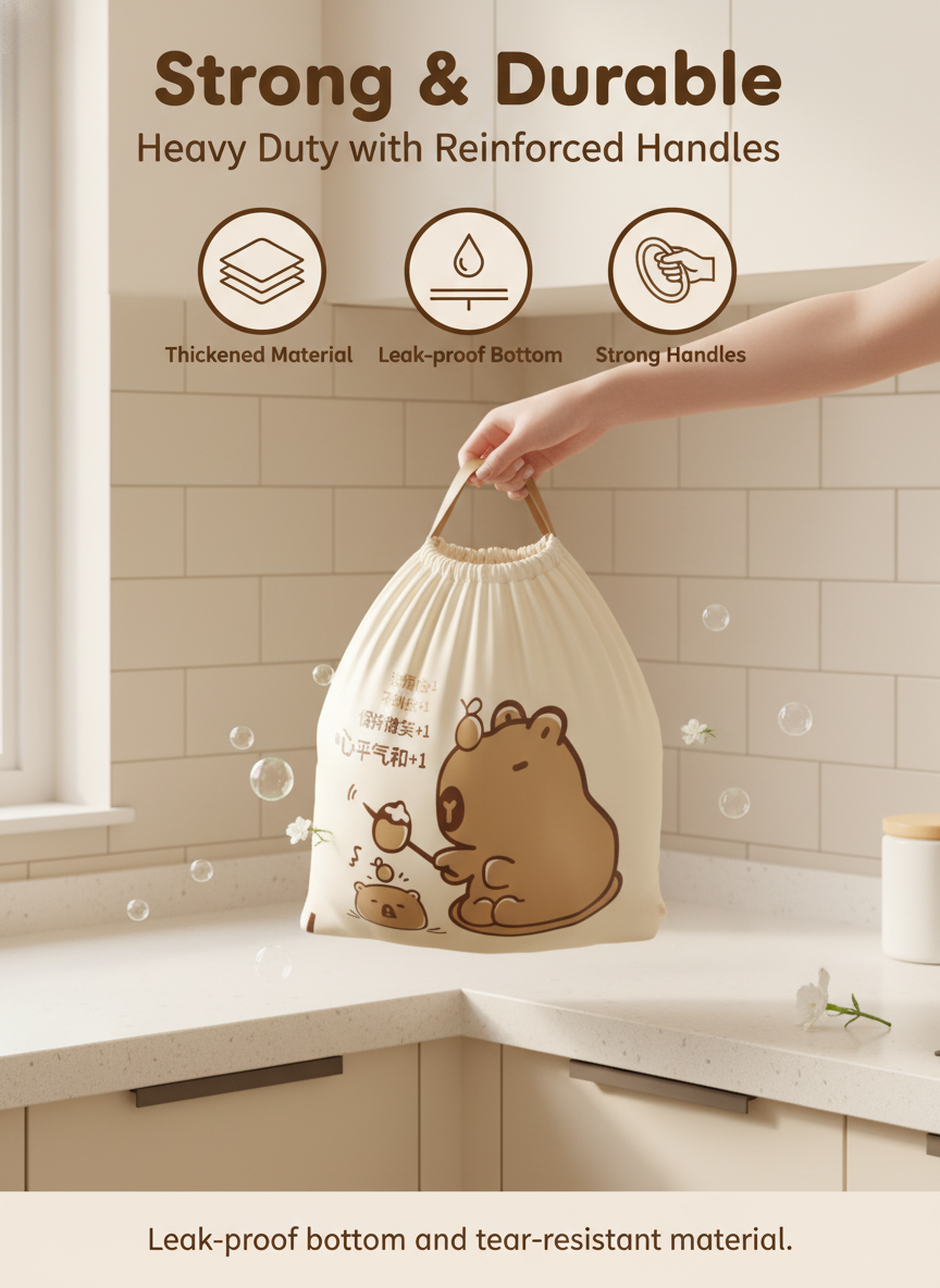 Gardenia Scented Drawstring Trash Bags - 50 Count Capybara Print side view