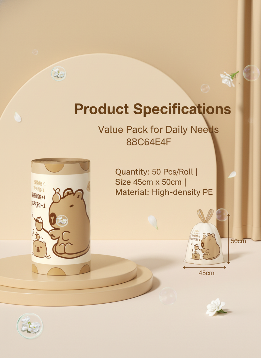 Gardenia Scented Drawstring Trash Bags - 50 Count Capybara Print lifestyle view