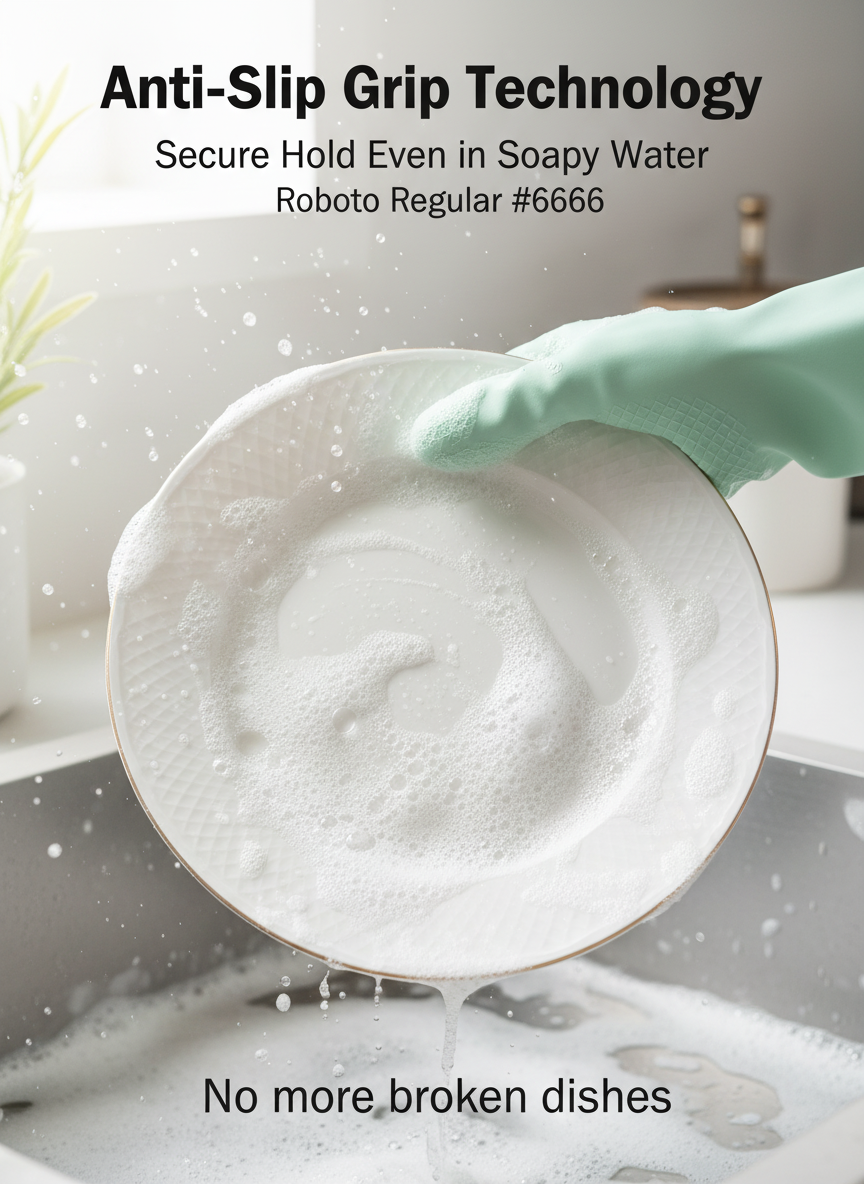 Reusable Kitchen Cleaning Gloves - Waterproof Non-Slip Rubber close-up view