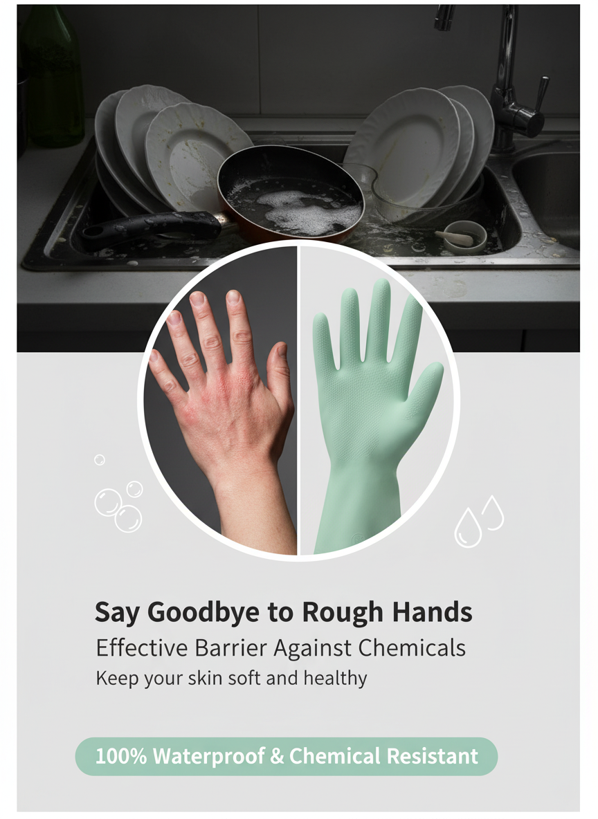 Reusable Kitchen Cleaning Gloves - Waterproof Non-Slip Rubber alternate view