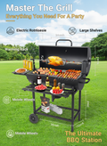 Charcoal BBQ Grill with Electric Rotisserie - Large Portable Grill front view
