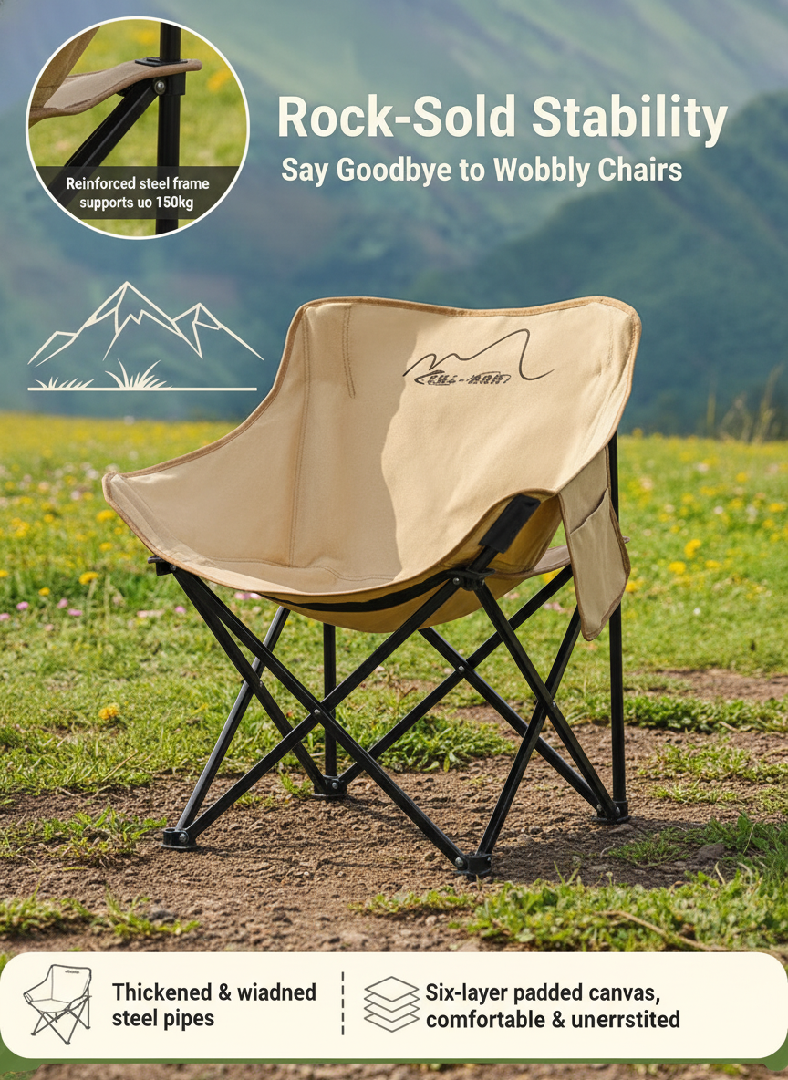 Comfort Padded Folding Camping Chair with Side Pocket front view