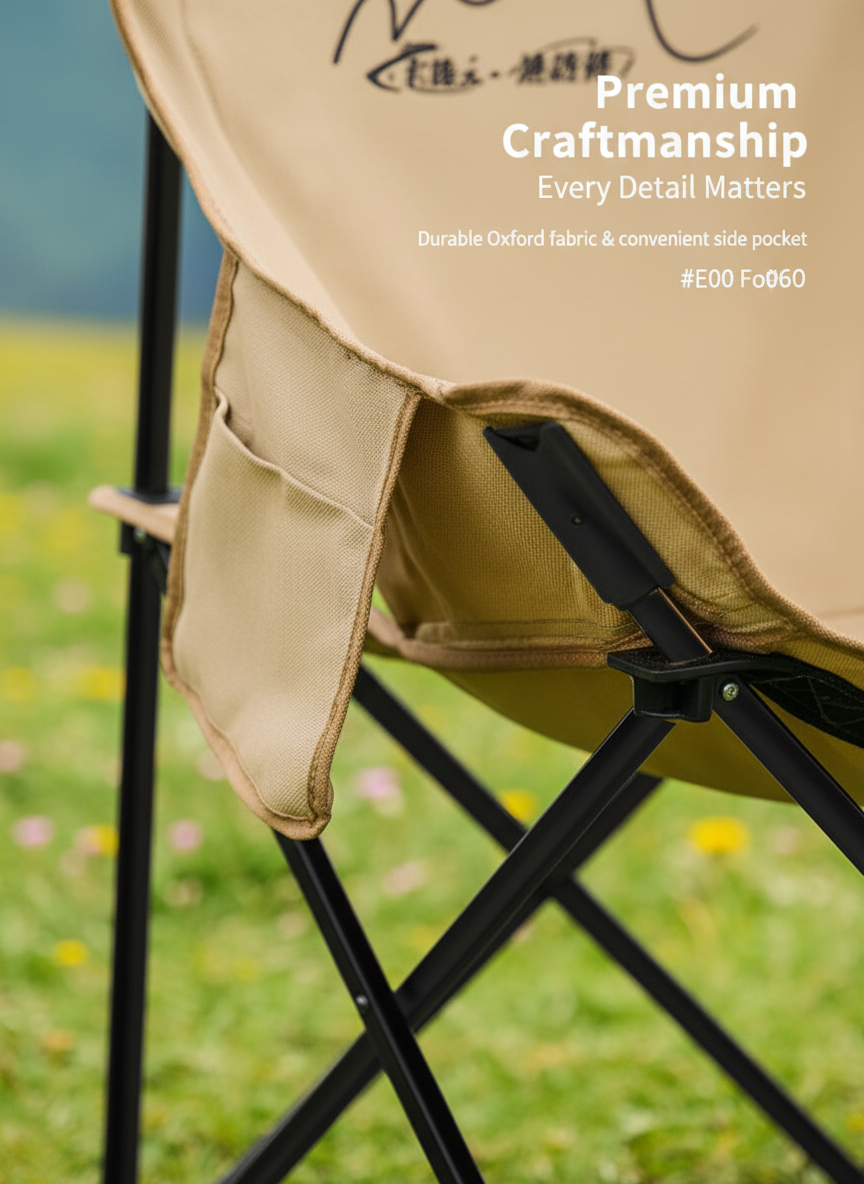 Comfort Padded Folding Camping Chair with Side Pocket side view