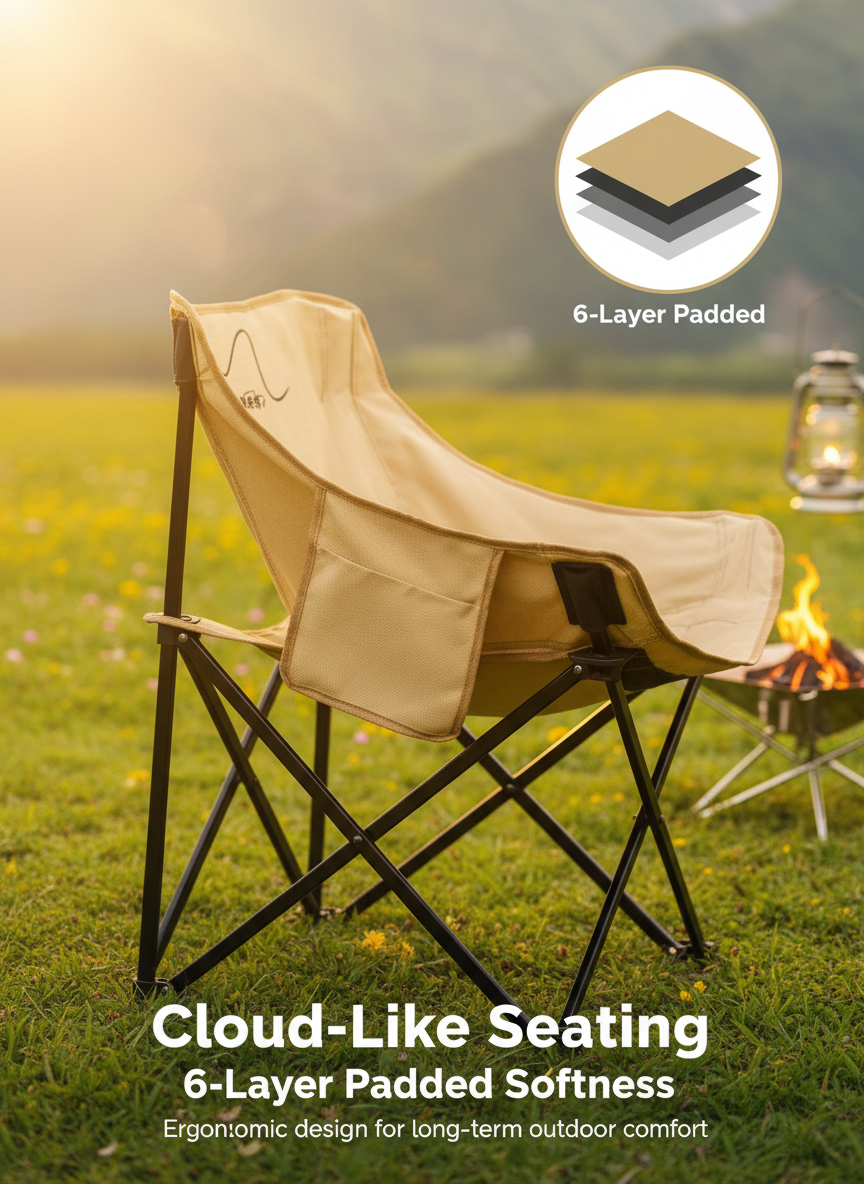Comfort Padded Folding Camping Chair with Side Pocket detail view