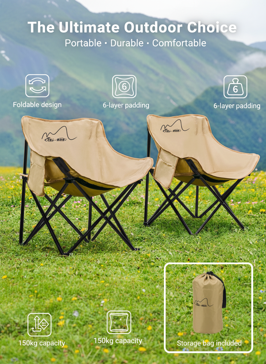 Comfort Padded Folding Camping Chair with Side Pocket close-up view