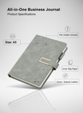 Premium A5 Leather Notebook with Magnetic Buckle - Soft Cover Journal front view