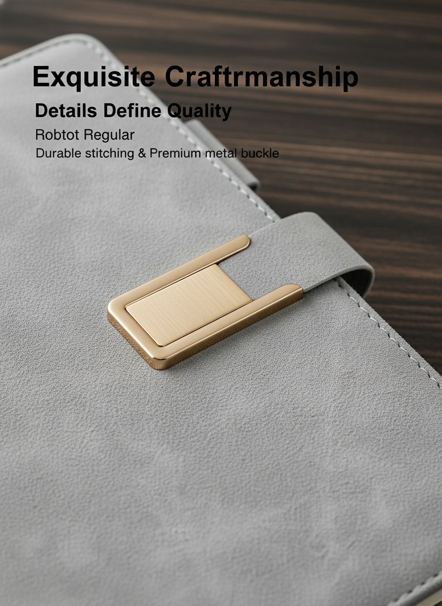 Premium A5 Leather Notebook with Magnetic Buckle - Soft Cover Journal side view