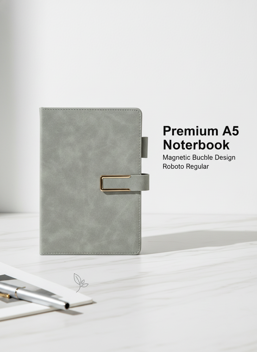 Premium A5 Leather Notebook with Magnetic Buckle - Soft Cover Journal detail view