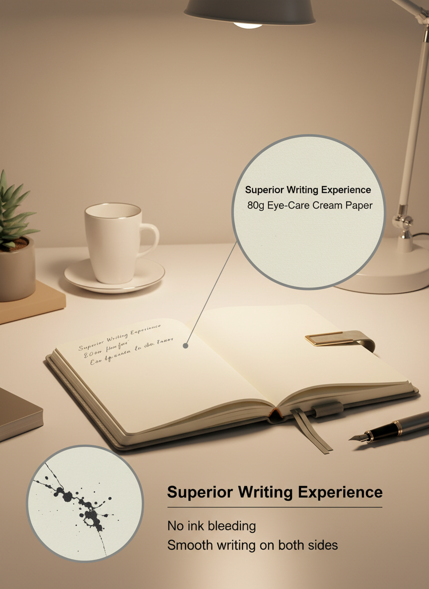 Premium A5 Leather Notebook with Magnetic Buckle - Soft Cover Journal close-up view