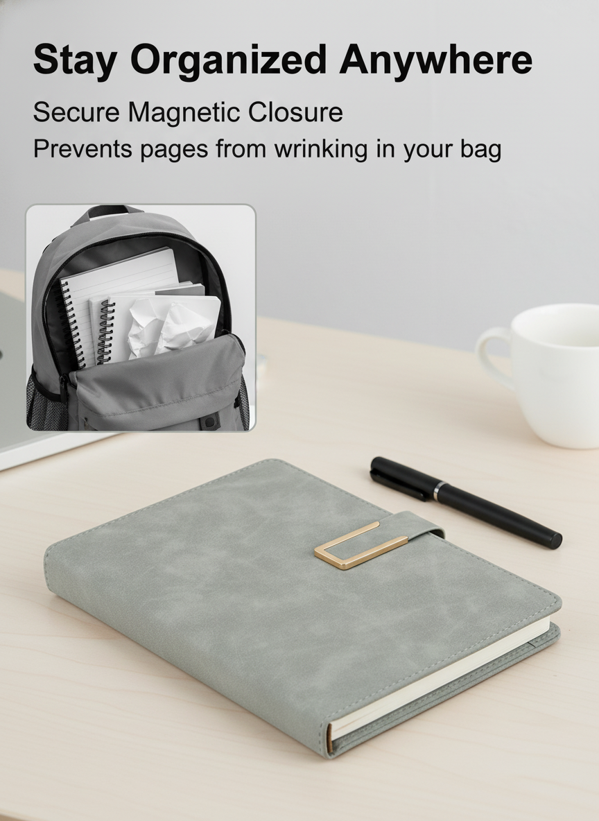 Premium A5 Leather Notebook with Magnetic Buckle - Soft Cover Journal lifestyle view