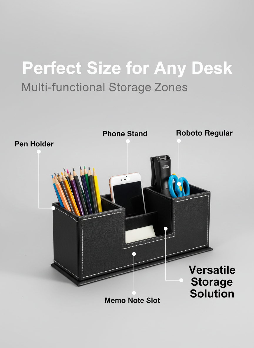 PU Leather Desk Organizer - Multi-Compartment Office Caddy side view