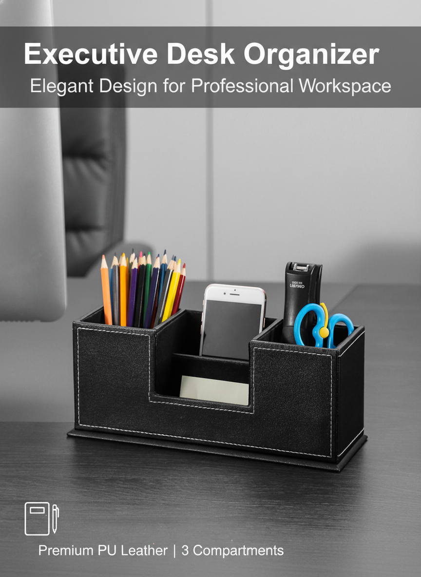 PU Leather Desk Organizer - Multi-Compartment Office Caddy lifestyle view