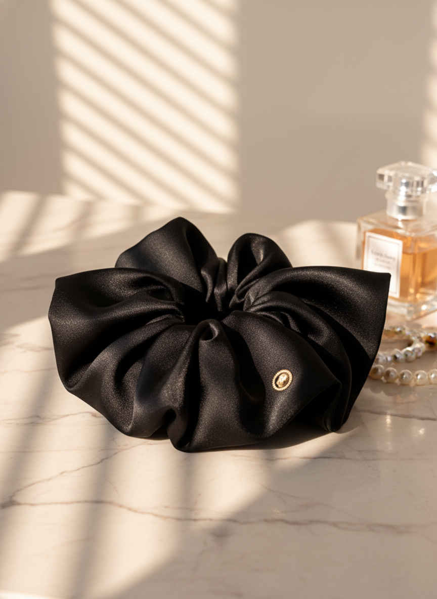 Black Satin Bow Claw Clip - Large French Hair Clip for Thick Hair side view