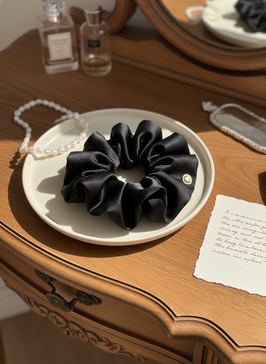 Black Satin Bow Claw Clip - Large French Hair Clip for Thick Hair detail view
