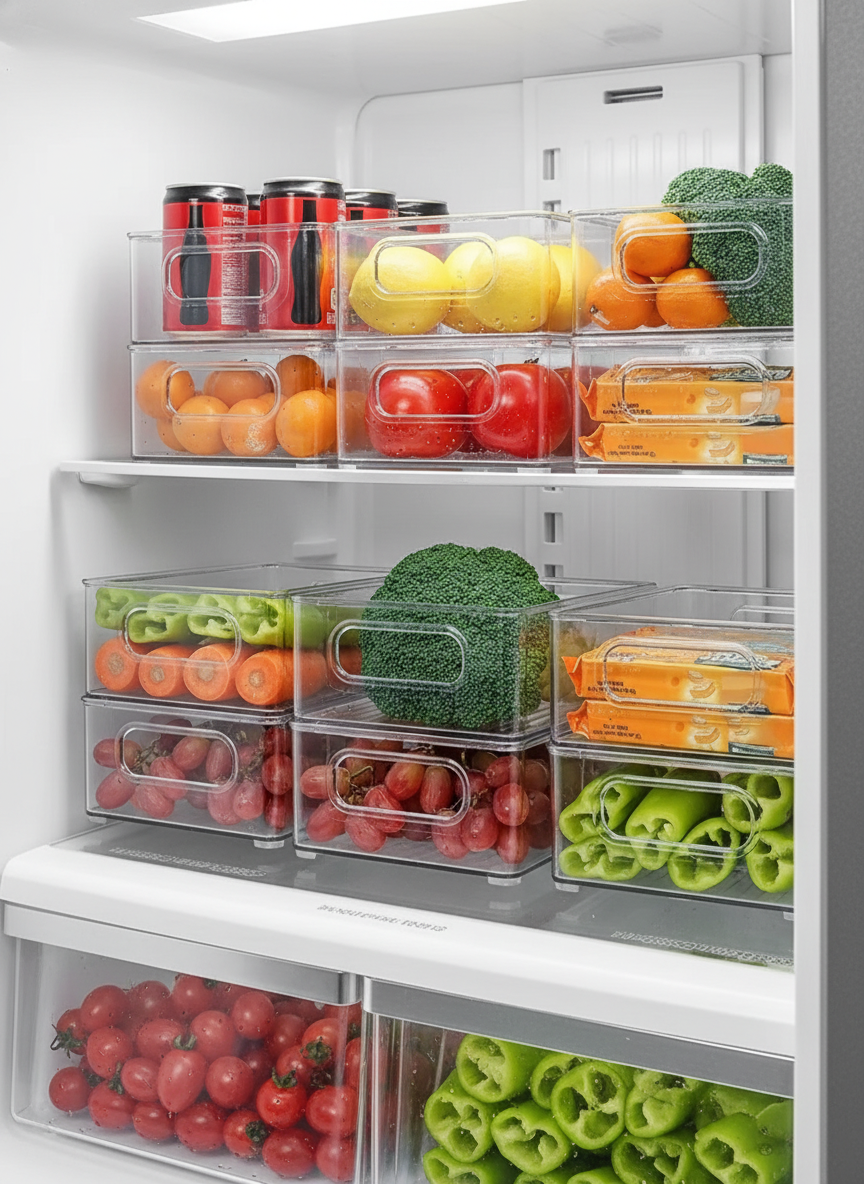 Clear Refrigerator Organizer Bins – BPA-Free Stackable Fridge Storage Containers