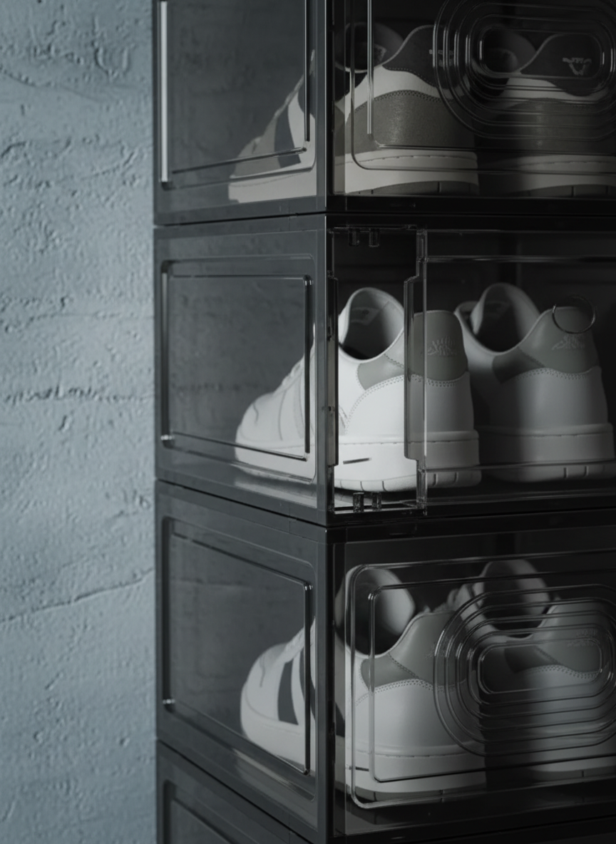 Clear Stackable Shoe Storage Boxes – Transparent Drop Front Organizer Bins