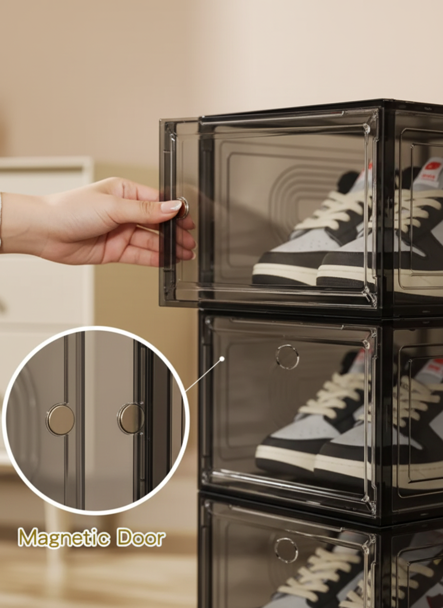 Clear Stackable Shoe Storage Boxes – Transparent Drop Front Organizer Bins