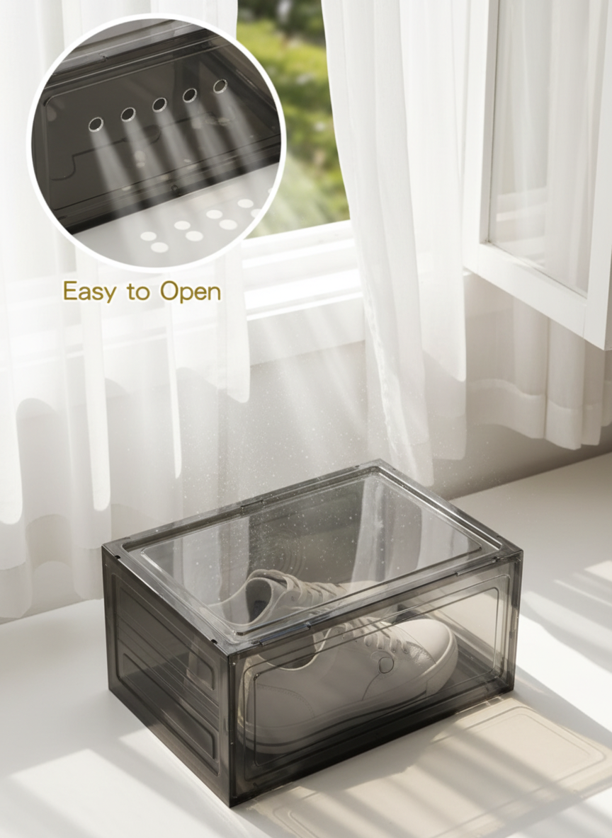 Clear Stackable Shoe Storage Boxes – Transparent Drop Front Organizer Bins