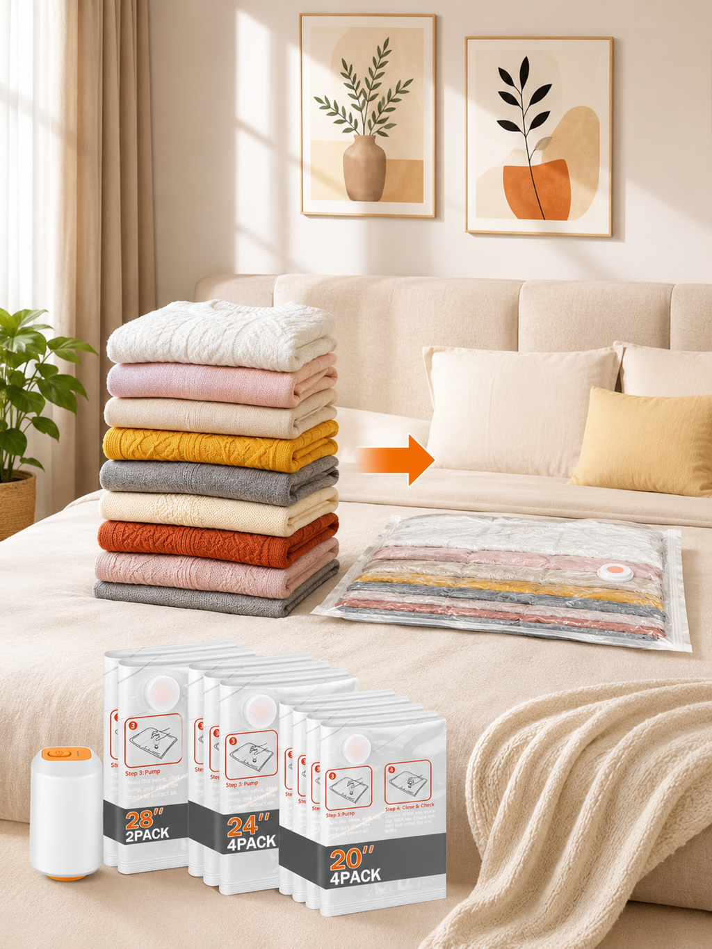 Vacuum Storage Bags 10-Pack – Space Saving Compression Bags for Clothes & Bedding