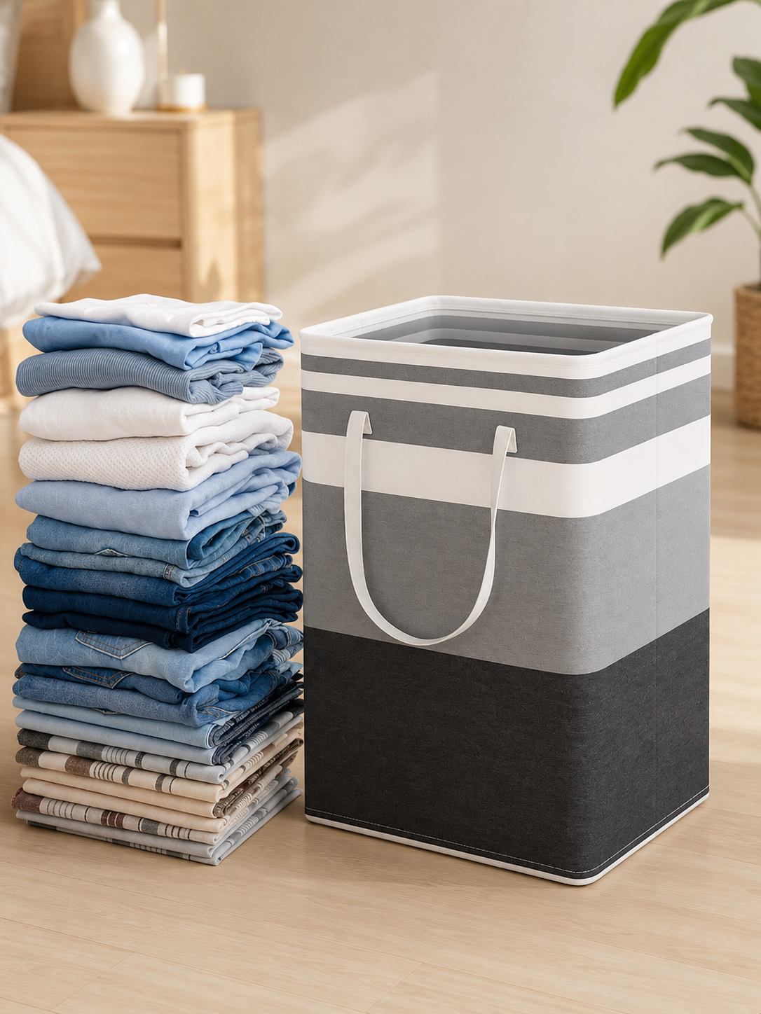 Foldable Laundry Basket – Collapsible Dirty Clothes Hamper for Bedroom & Bathroom
