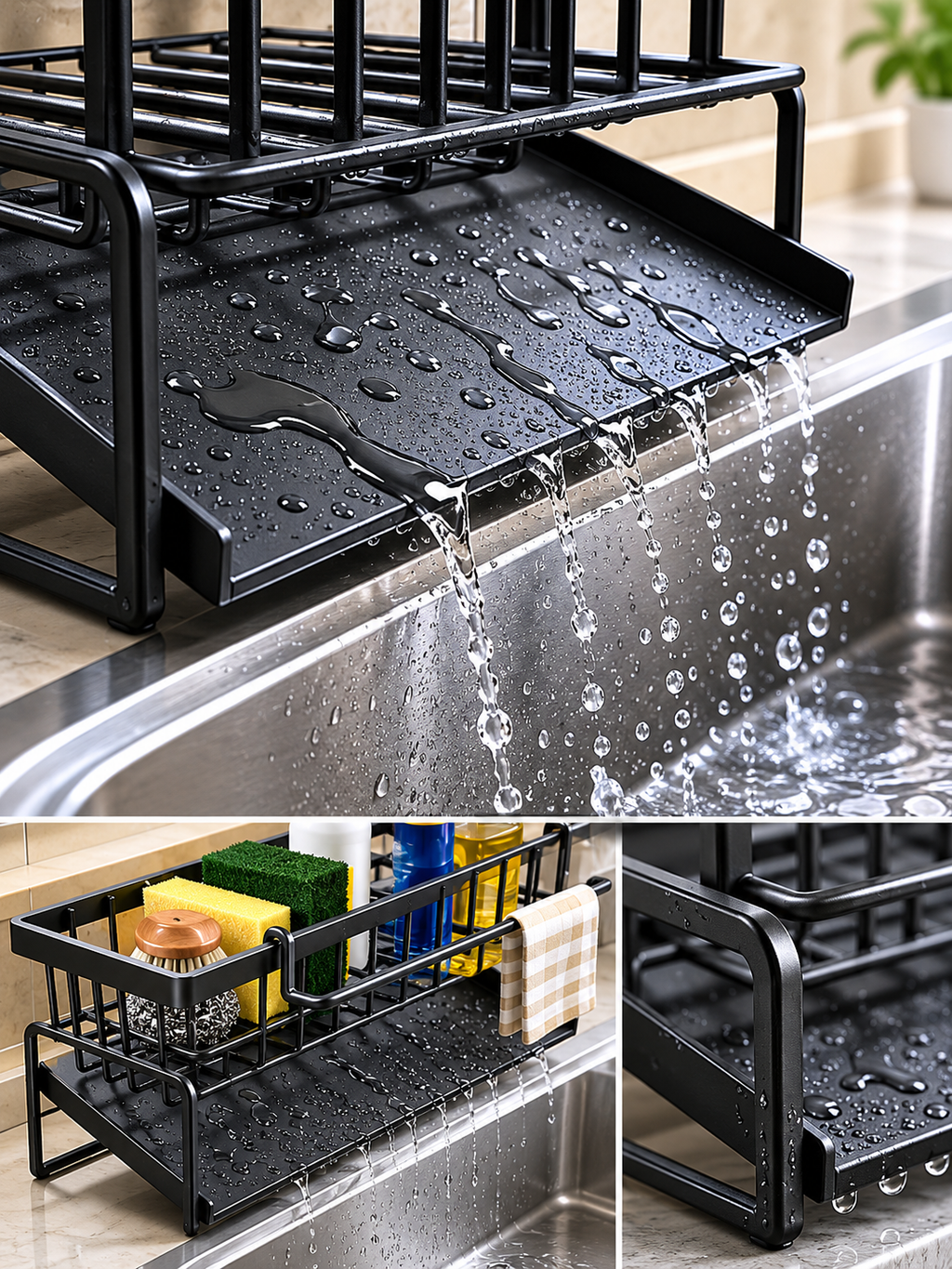 Over the Sink Dish Drying Rack – Expandable Kitchen Organizer with Utensil Holder