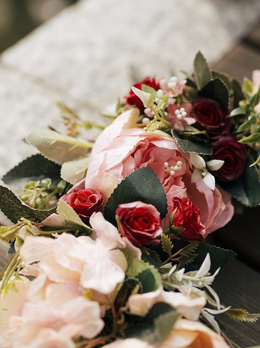 Artificial Peony & Rose Wreath 15-16 Inch – Front Door & Wall Decor