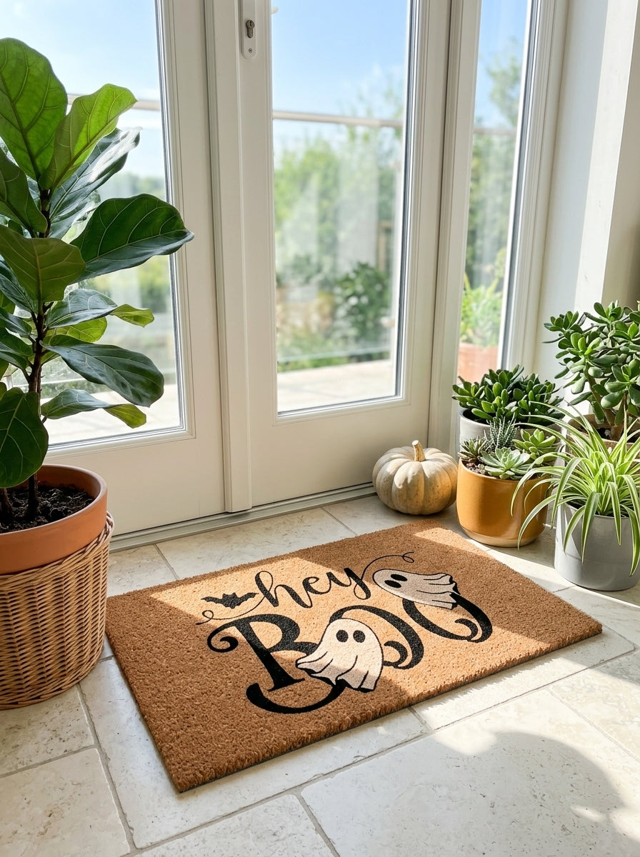 Halloween Ghost Coir Door Mat – Hey Boo, 30x17 Inch