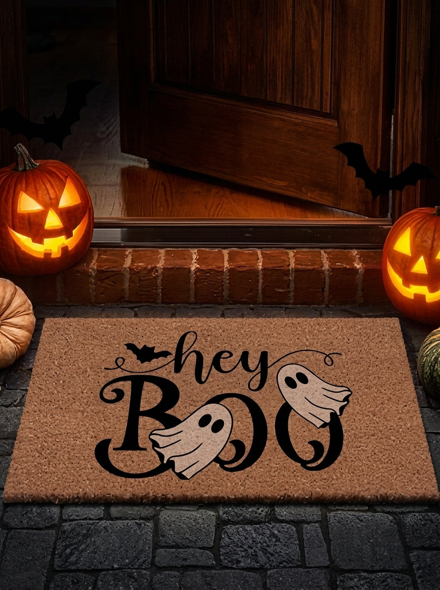 Halloween Ghost Coir Door Mat – Hey Boo, 30x17 Inch