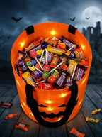 Halloween LED Light-Up Pumpkin Candy Bags – Set of 3, Trick or Treat Tote Buckets