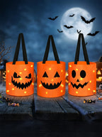 Halloween LED Light-Up Pumpkin Candy Bags – Set of 3, Trick or Treat Tote Buckets