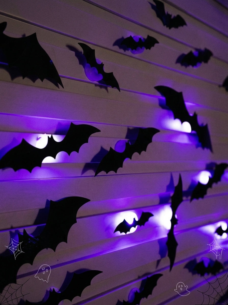 3D Halloween Bat Wall Stickers with LED Lights – Set of 12, Spooky Window & Wall Decor