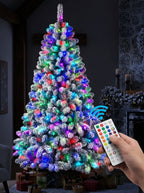 5ft Pre-Lit Snow Flocked Christmas Tree with RGB Remote Control – Hinged Xmas Tree