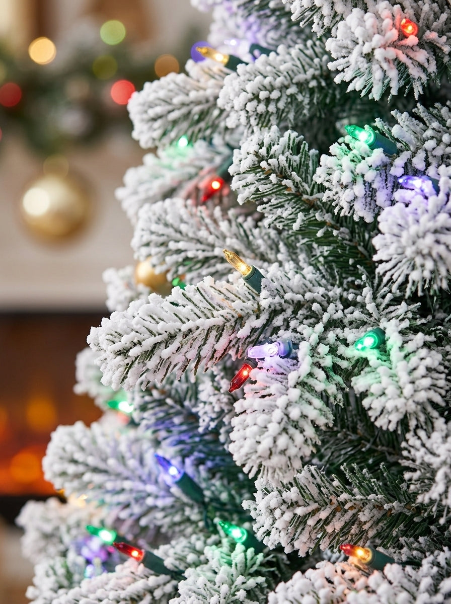 5ft Pre-Lit Snow Flocked Christmas Tree with RGB Remote Control – Hinged Xmas Tree